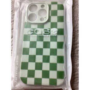 Green & White Checkered iPhone 16 Pro Mobile Case Durable Flexible Cover*New